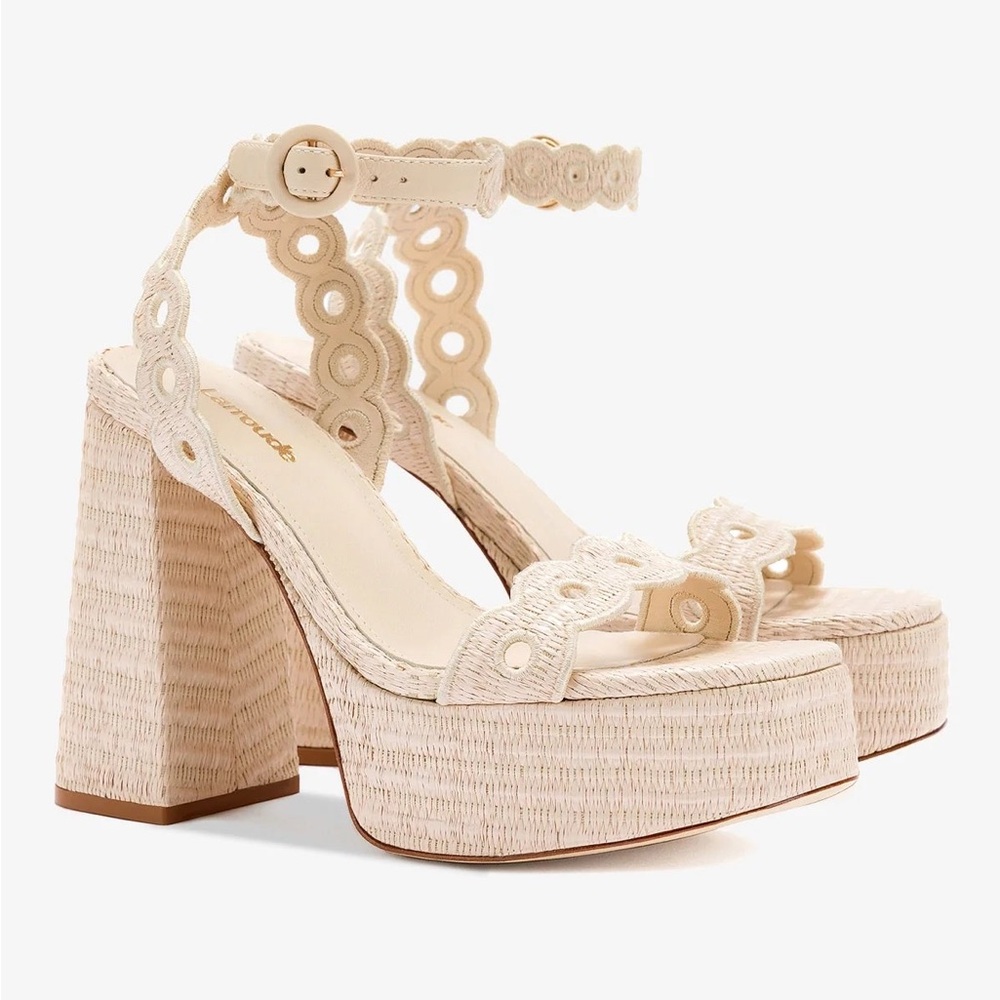 Larroudé Dolly Broderie Sandal in Natural Raffia